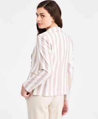 Women's Faux Double Breasted Stripe Linen-Blend Jacket