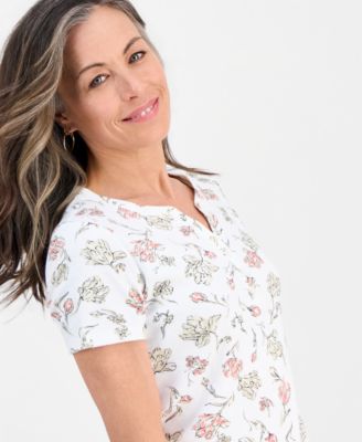 Petite Poetic Bloom Henley Short-Sleeve T-Shirt