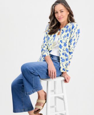 Petite Poetic Floral Button-Up Cardigan Sweater