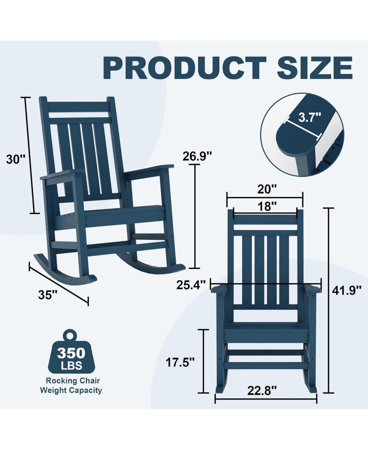 Gaomon All-Weather Outdoor Rocker - High Back Wide Seat 350LBS, 304 Stainless Steel Hardware, 80% Pre-Assembled Porch