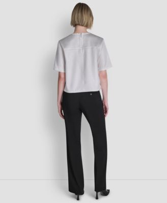 Women's Crackle Woven Crewneck Blouse