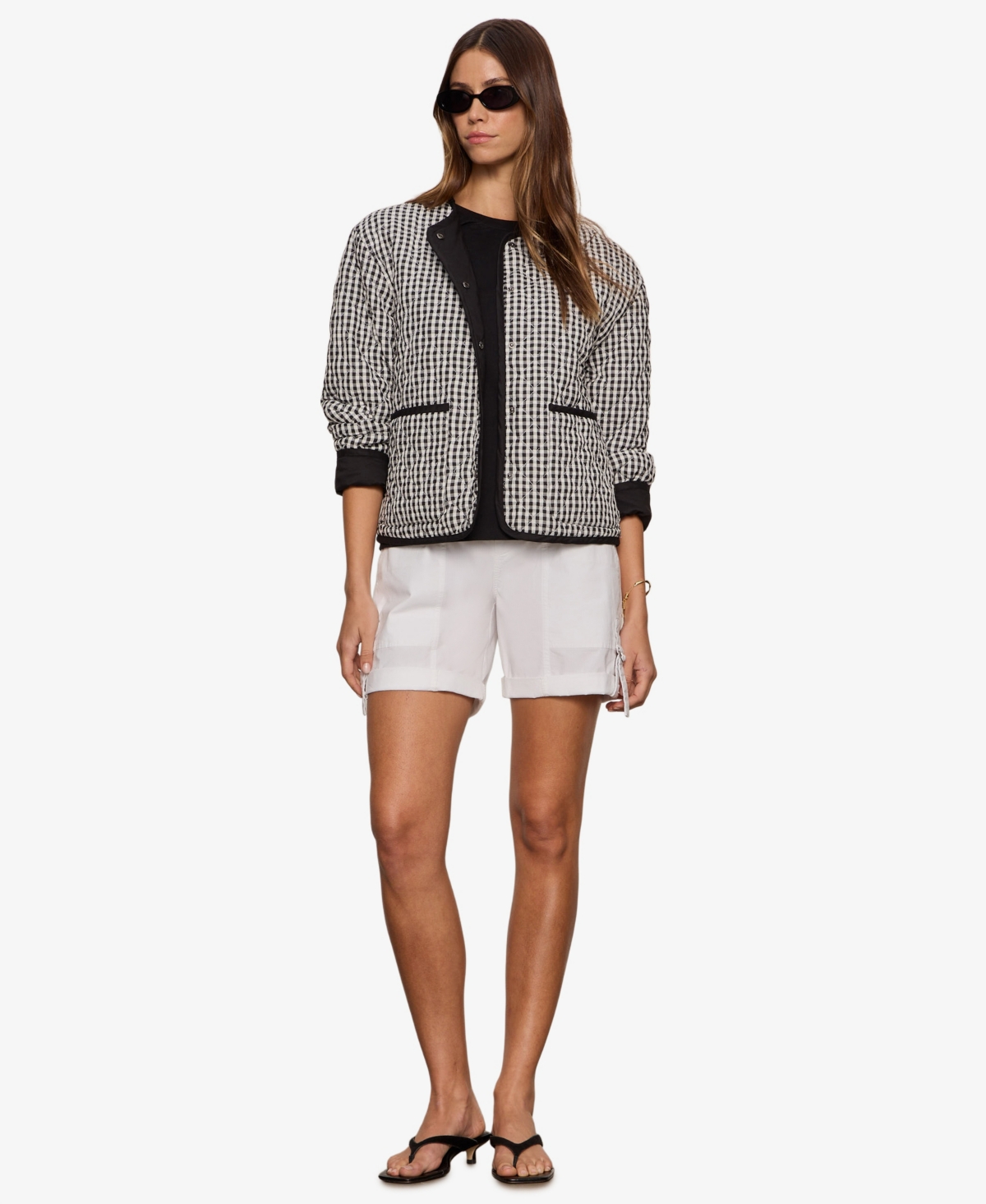 Sanctuary Women's Quilted Button-Front Crew Neck Jacket