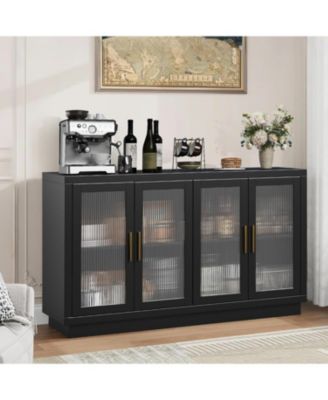 Buffet Cabinet with Storage, Large Sideboard Buffet Table with 4 Fluted Glass Doors & Adjustable Shelf,Modern Glass Sideboard for Living Room