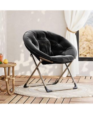 Oversized Faux Fur Foldable Saucer Chair, Sturdy Metal Frame Lounge Chair for Adults, Comfy Dorm Room Seating