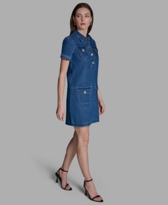 Women's Collared Neck Denim Shirt Dress