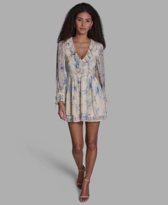 Women's Ruffle Detail V-Neck Mini Dress