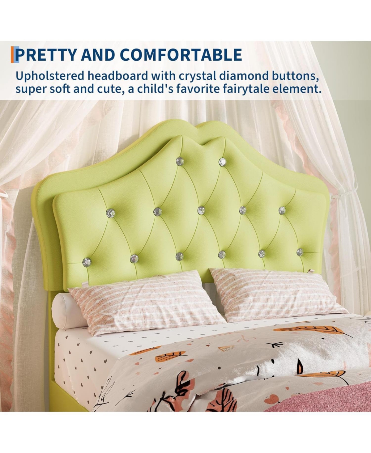 gaomon Twin Bed Frame with Led Lights, Velvet Crystal Headboard, Upholstered Platform, Drawer