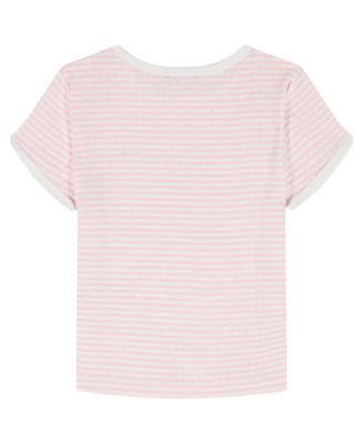 Girls' 7-16 Stripe Pointelle Rib Short-Sleeve Top