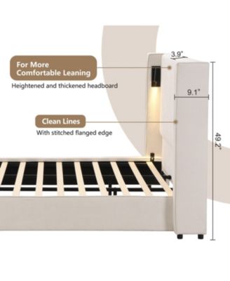 King Size Upholstered Bed Frame with High Wingback Headboard and USB Port