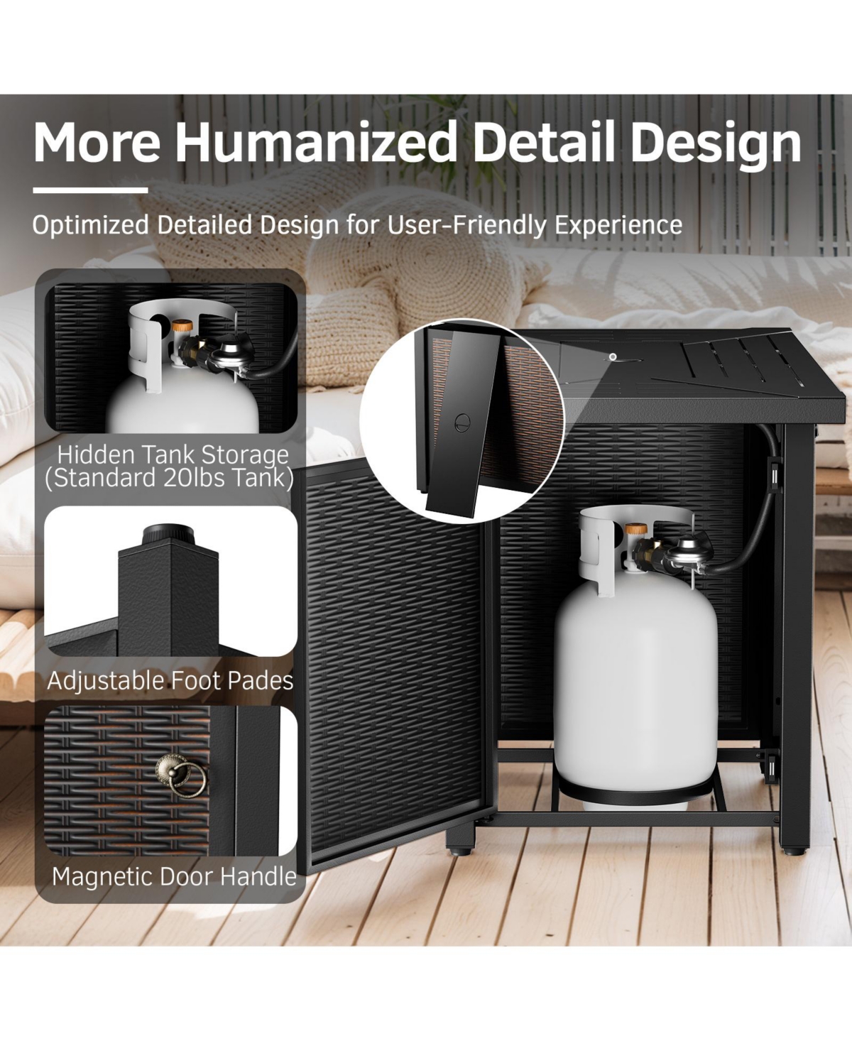 Gymojoy Crescent Brown Wicker Fire Pit Conversation Set with Olefin 6 In. Thick Cushions Patio Swivel Chairs (7-Piece)