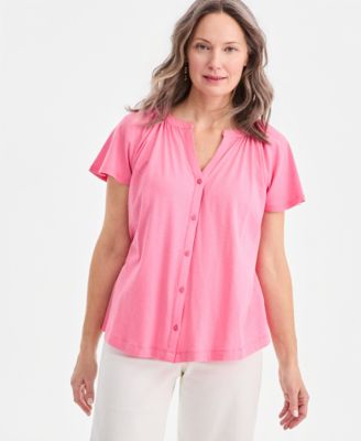 Women's Flutter-Sleeve Button-Front Top
