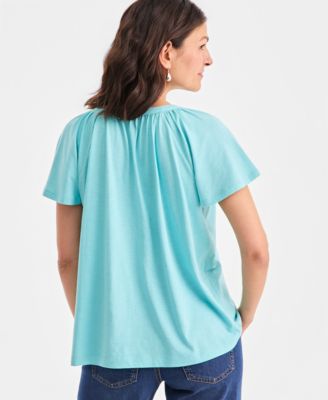Women's Flutter-Sleeve Button-Front Top