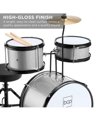 Kids Beginner 3-Piece Drum, Musical Instrument Set w/ Sticks, Cushioned Stool, Drum Pedal