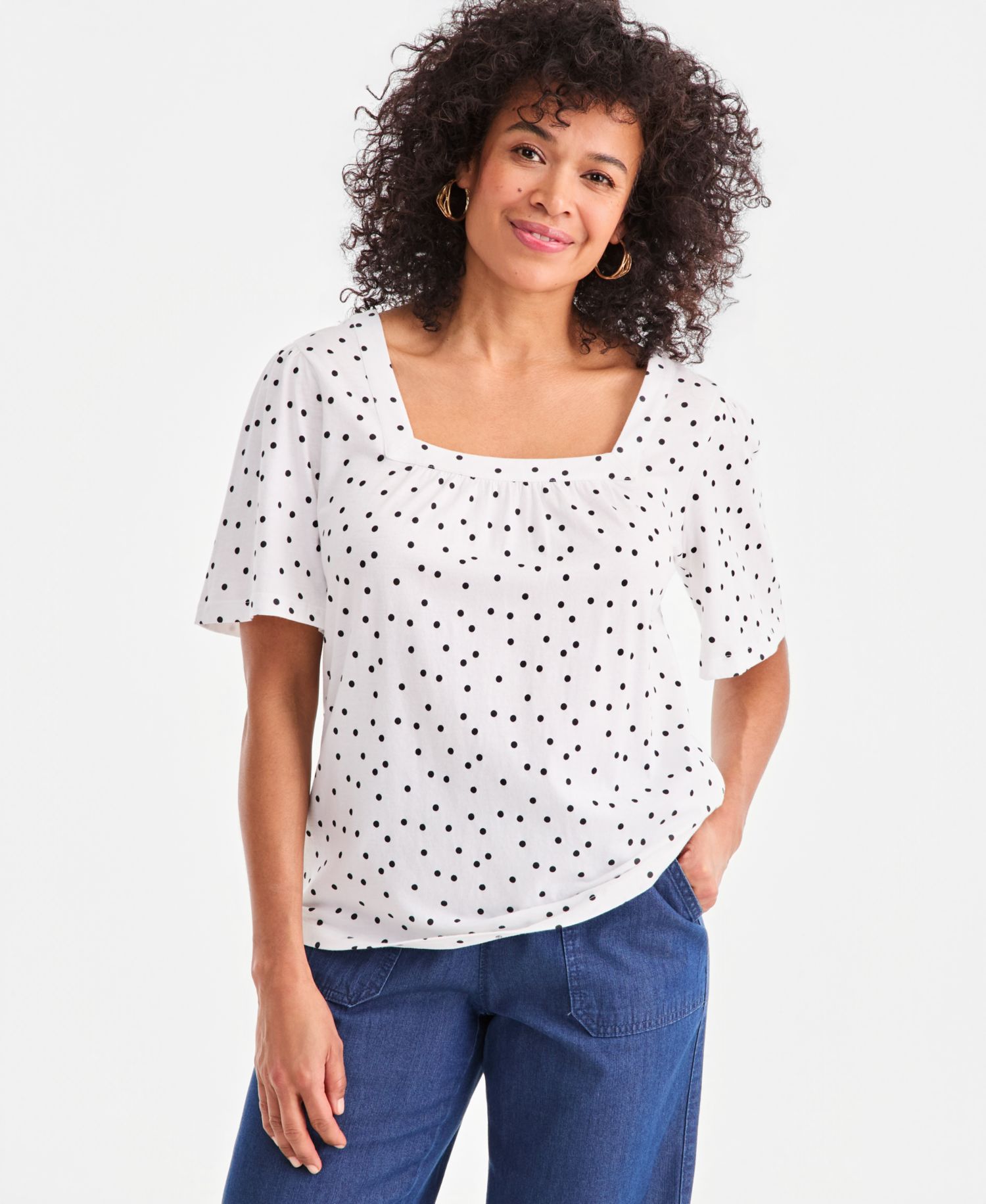 Plus Size Short Flutter-Sleeve Square-Neck Knit Top