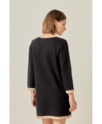 Women's White and Black Mini Knit Dress