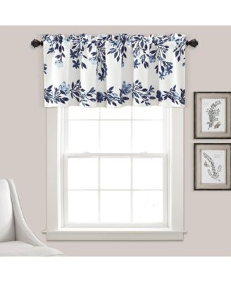 Tanisha Window Valance Curtain Single 52"W x 18"L Navy & White - Light Filtering Curtain - Floral Valences for Windows - Kitchen Curtains