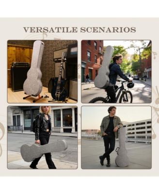 Les Paul Electric Guitar Hard Case with Backpack Strap & Folding Stand Fits for LP Style, Groove Series Sonic Silver