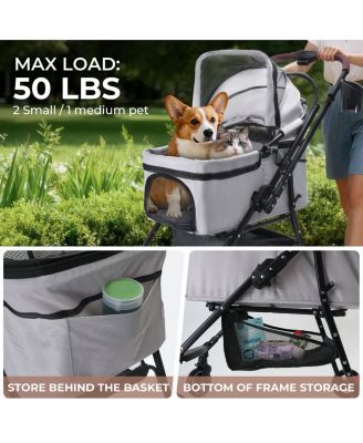 All-Terrain Pet Stroller with 360° Rotating Wheels & Detachable Carrier, 4-Wheel Foldable Travel System with Storage Bag