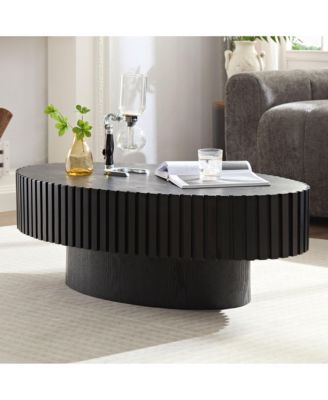 Modern Handcraft Drum Coffee Table - 43.7-Inch Oval Small Coffee Table
