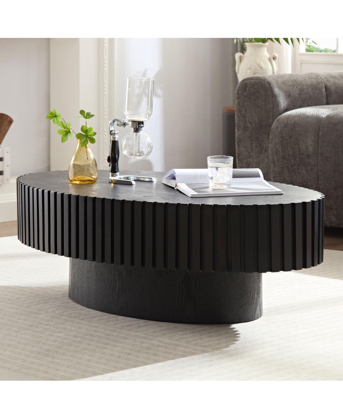 Boyel Living Modern Handcraft Drum Coffee Table - 43.7-Inch Oval Small