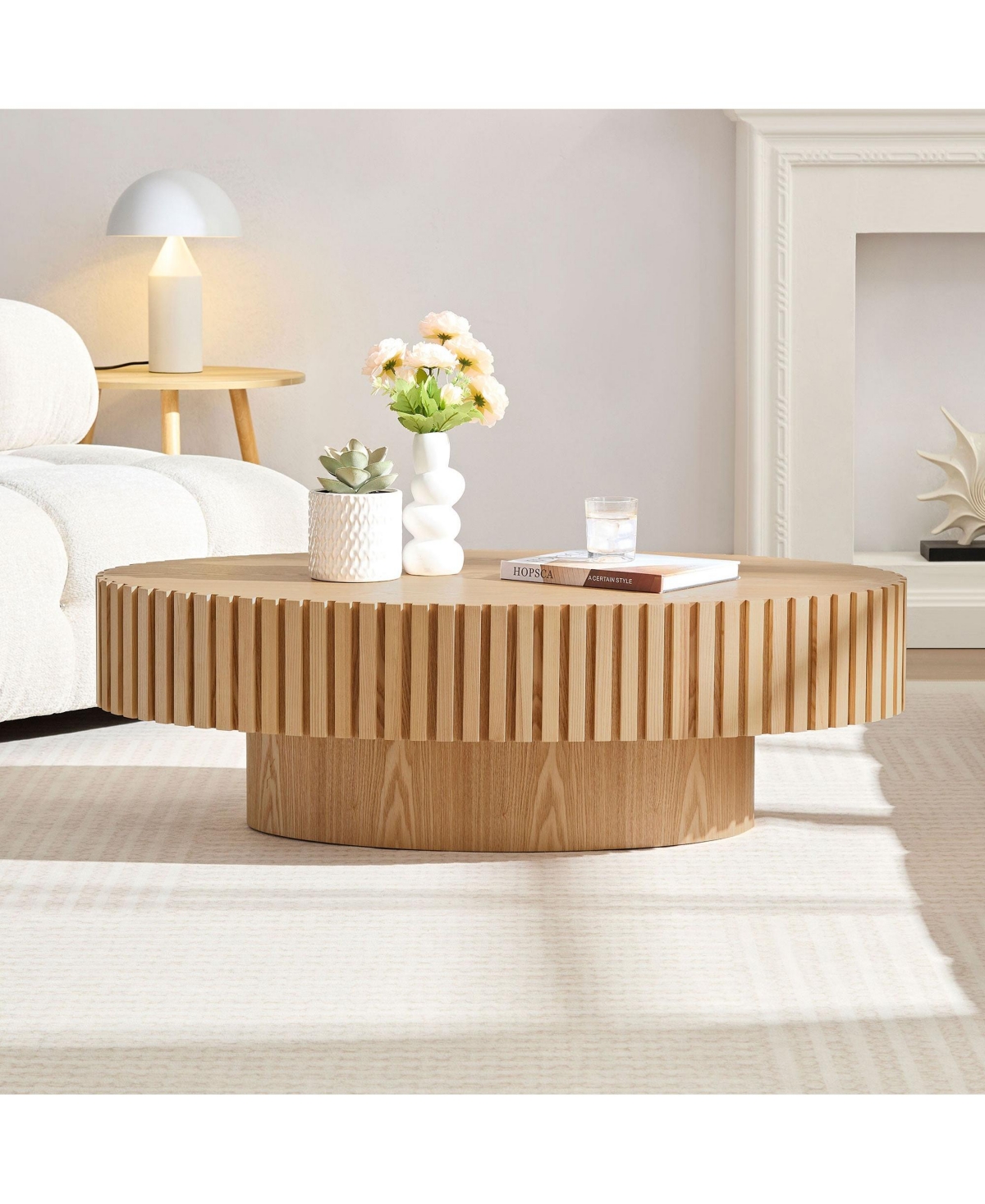 Boyel Living Modern Handcraft Drum Coffee Table - 43.7-Inch Oval Small