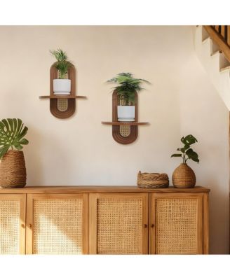 Bohemian Rattan Floating Shelves - Stylish Decor for Living Room, Bedroom