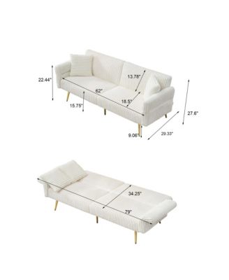 79-Inch Corduroy Sofa Bed Foldable Double Sofa Bed with Adjustable Armrests