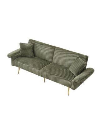 79-Inch Corduroy Sofa Bed Foldable Double Sofa Bed with Adjustable Armrests