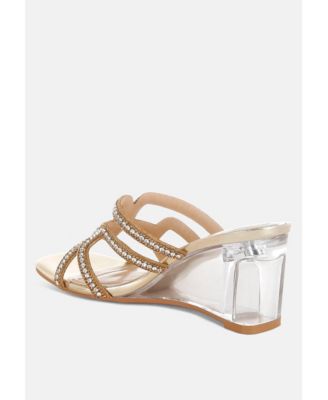 Womens Caqueta Metallic Rhinestone Clear Wedge Sandals