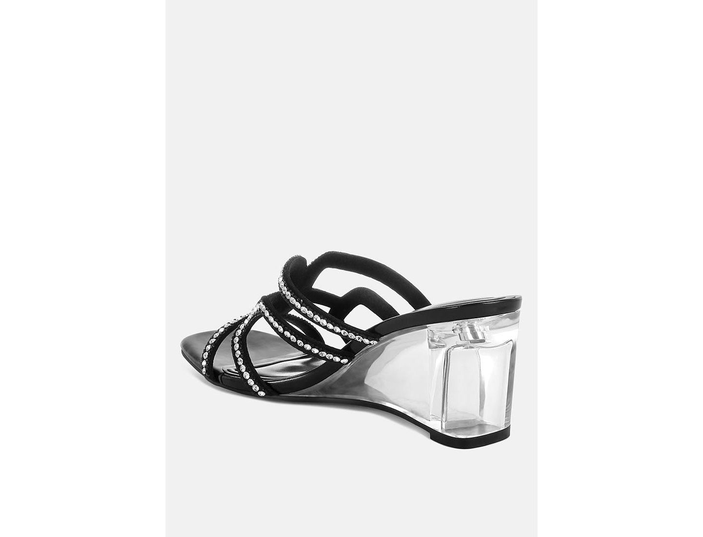 Женские сандалии London Rag Caqueta Metallic Rhinestone Clear Wedge, цвет: Чёрный искусственная кожа — фото 8