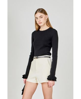 Women's Ruffled Cuff Knit Top