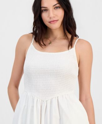 Women's Scoop-Neck Smocked Cotton Midi Dress