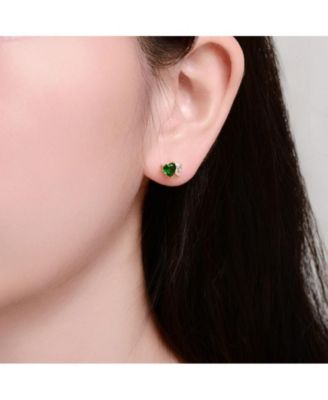 Sparkling 14K Gold Plated Green & Clear CZ Stud Earrings