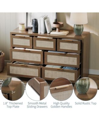 53" Dresser for Bedroom 7 Drawer Boho Chest of Drawers, Large Storage Cabinet for Clothes, TV Stand for Living Room, Wood Accent Furniture