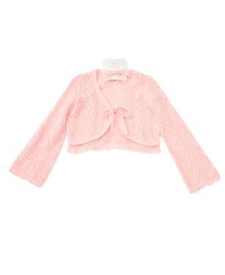 Girls' 7-16 Long-Sleeve Tie-Front Pointelle Cardigan