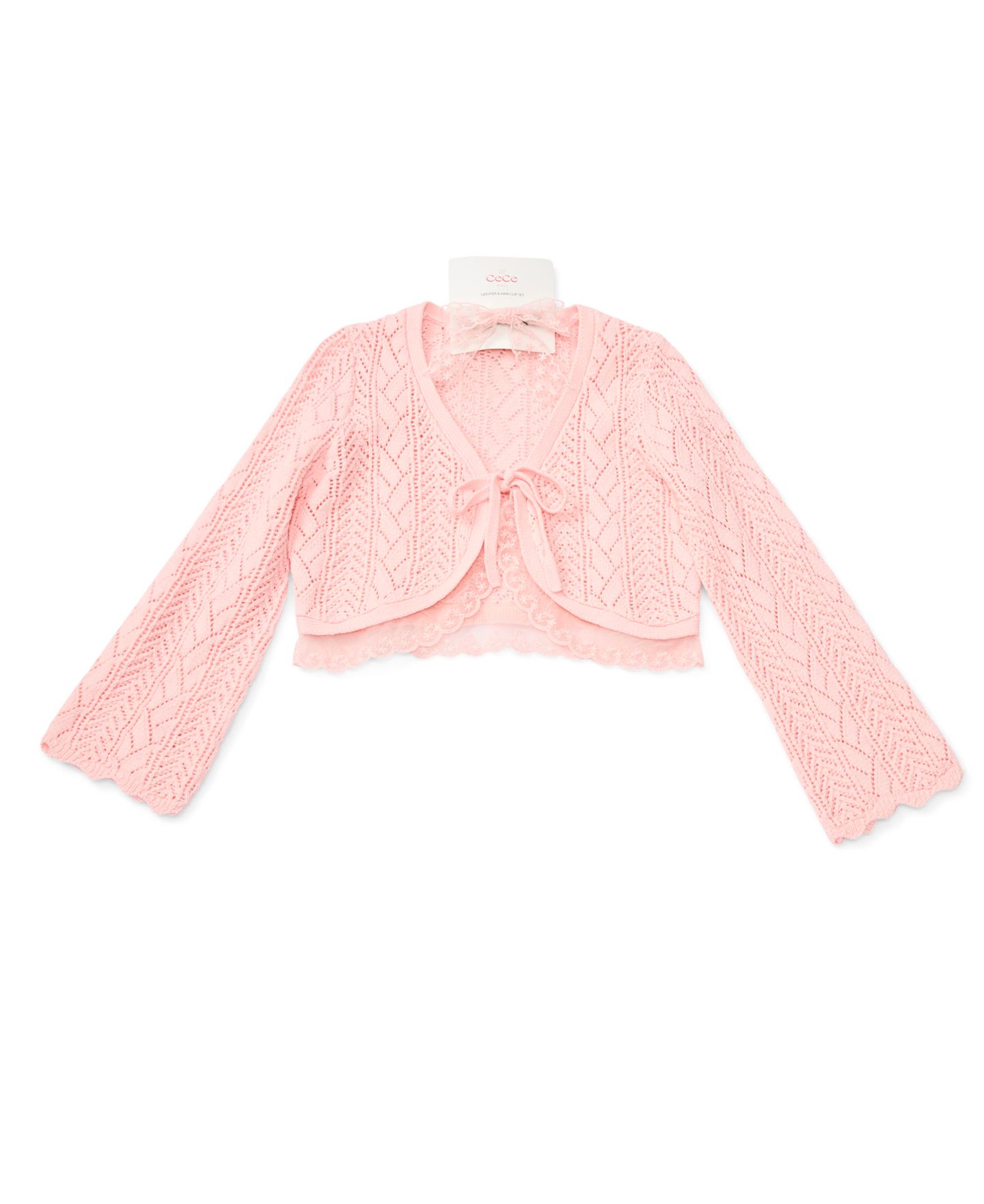 Кардиган CeCe Long-Sleeve Tie-Front Pointelle для девочек, цвет: Розовый — фото 1