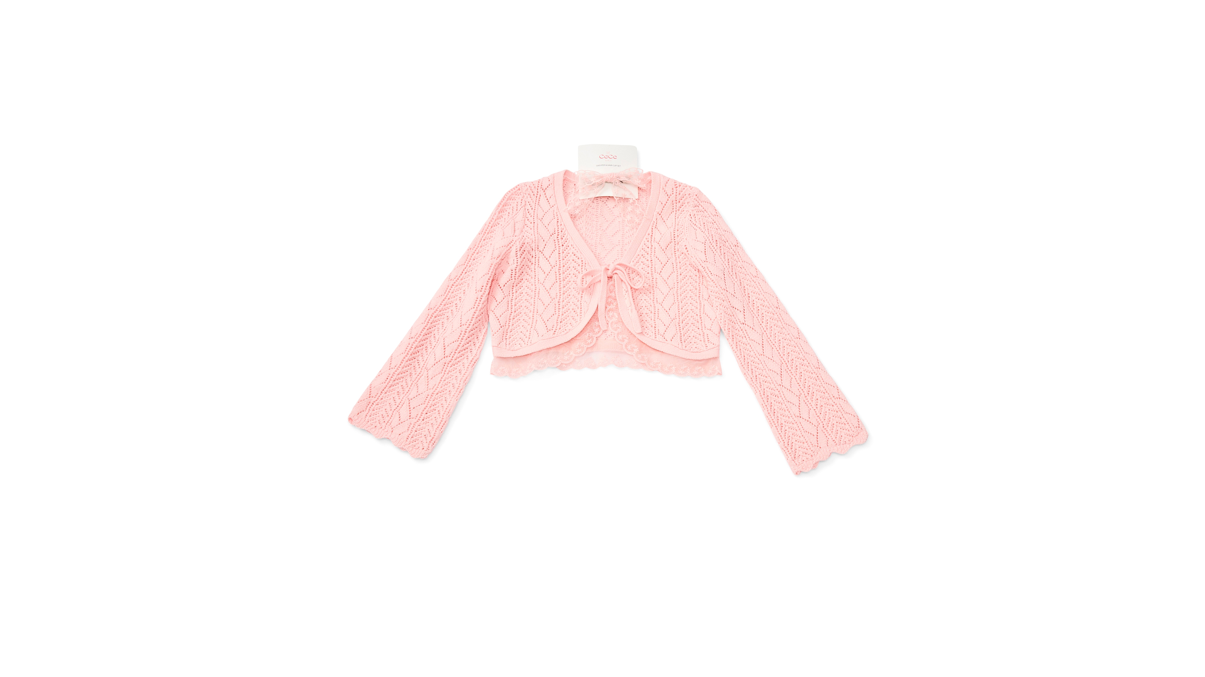 Cece Girls/Bernard Chaus Inc Girls' 7-16 Long-Sleeve Tie-Front Pointelle Cardigan