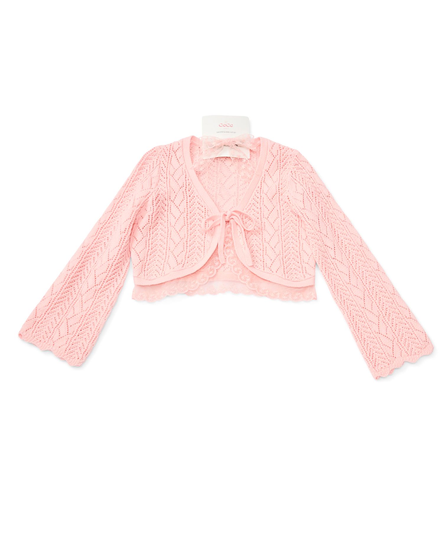 Girls' 7-16 Long-Sleeve Tie-Front Pointelle Cardigan