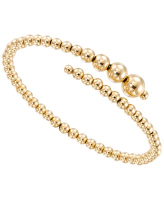 Flexible Bypass Graduated High Polish Beaded Bangle in 10k Yellow Gold