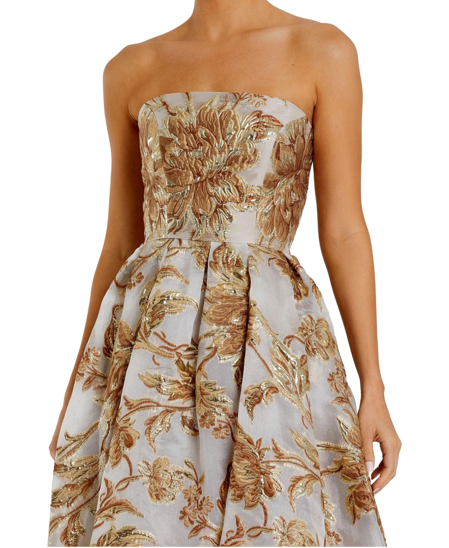 Petite Strapless Brocade Midi Dress with Pockets