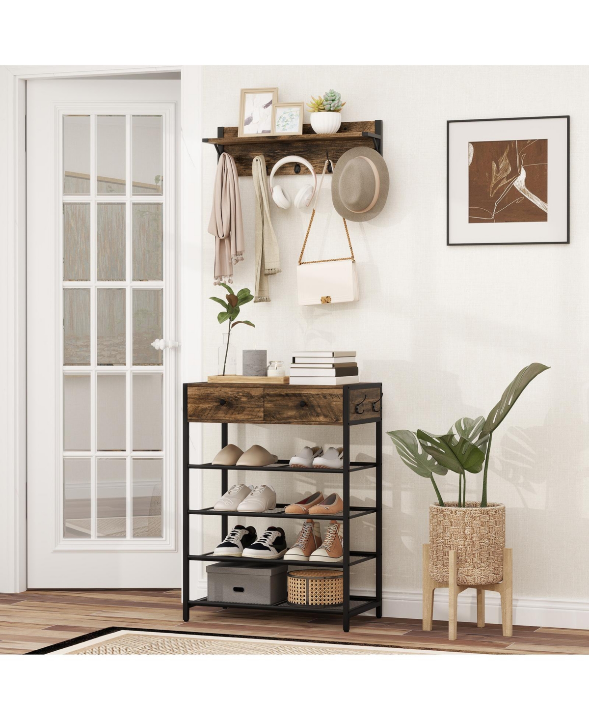 Slickblue Wall-Mounted Coat Hanger with 5-Tier Shoe Rack