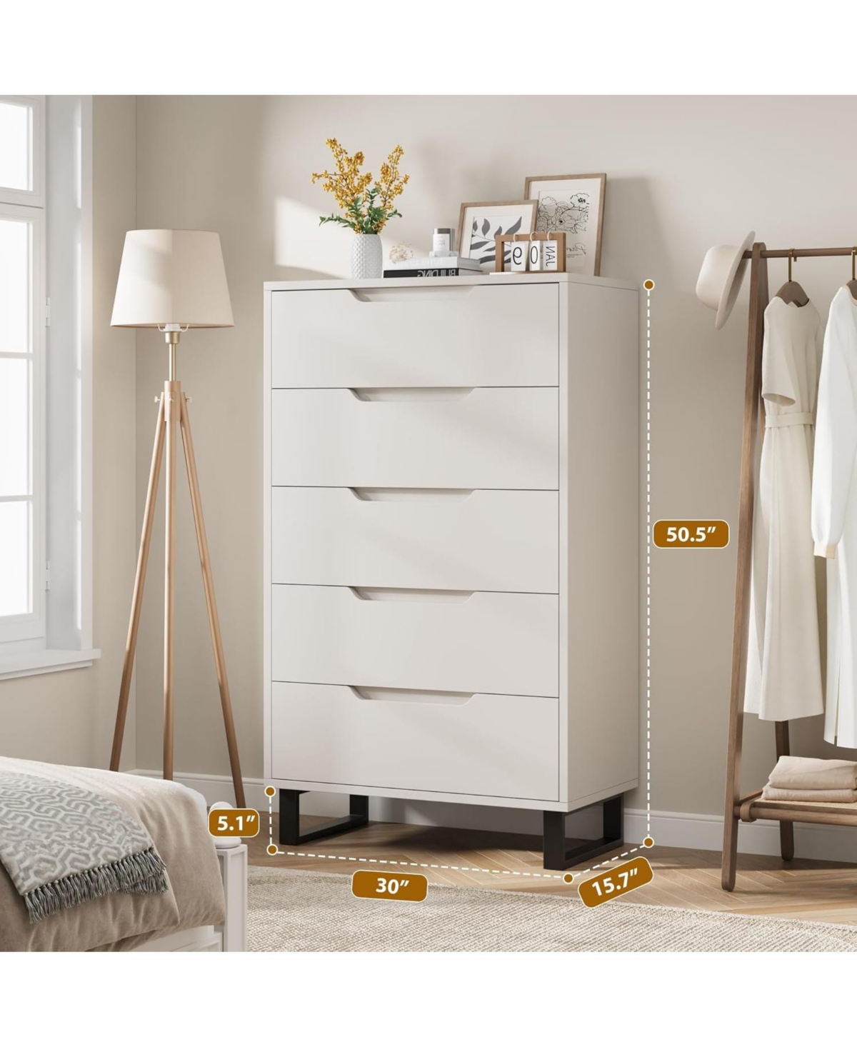 gaomon 5 Dresser for Bedroom, 50.5" Tall Dresser, Freestanding Horizontal Drawer with Storage, Wooden Closet Chest Storage Living Room