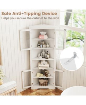 Tall Triangular Corner Buffet Cabinet with Glass Doors