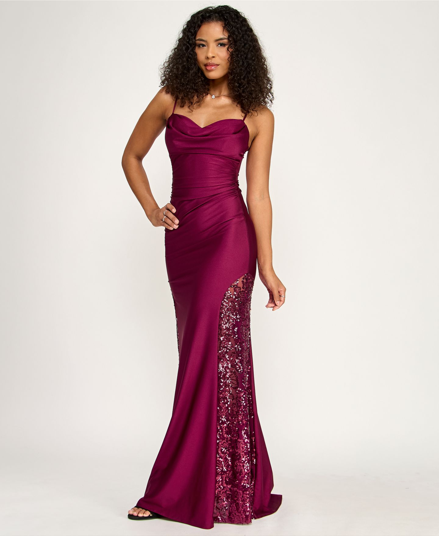 Женские платья KATIA RAE Juniors' Cowl Neck Gown, цвет: Винный — фото 2