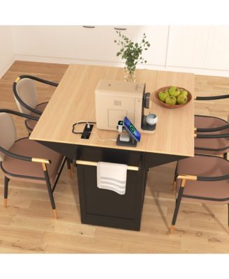 45.4" Farmhouse Black Rolling Kitchen Cart on Wheels with Storage Cabinet