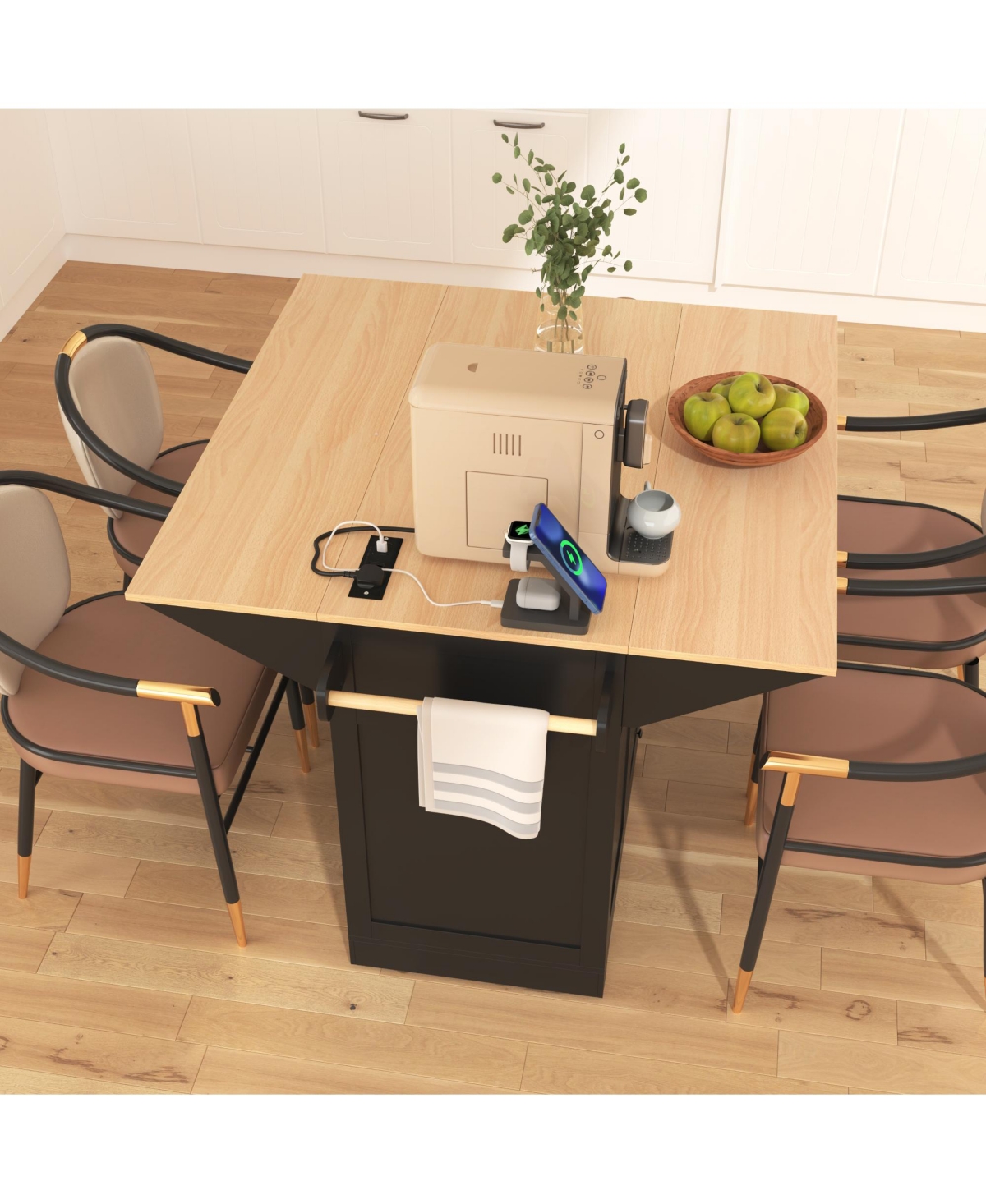 Boyel Living 45.4" Farmhouse Black Rolling Kitchen Cart on Wheels with Storage Cabinet