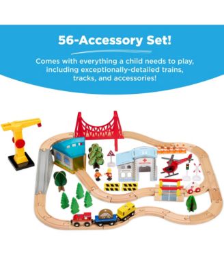 Wooden Train Set Table for Toddlers, 56pc Multi-Activity Table for Kids w/Toy Storage Drawer & Reversible Top