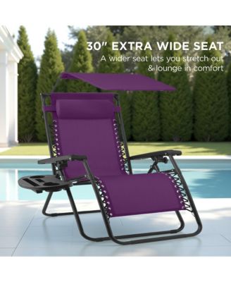30" Extra Wide Folding Zero Gravity Patio Lounge Chair w/Adjustable Canopy Shade