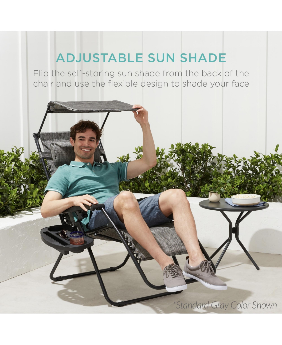 Best Choice Products 30” Extra Wide Folding Zero Gravity Patio Lounge Chair w/Adjustable Canopy Shade