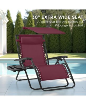 30" Extra Wide Folding Zero Gravity Patio Lounge Chair w/Adjustable Canopy Shade